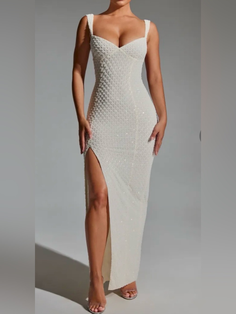 Oh Polly Cordelia Embellished Beaded  Open-Back Maxi Dress in Ivory 4